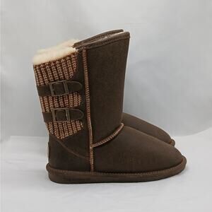 Bearpaw Boshie Womens Suede Boots Size 10M Brown Slip On Fur Lined Cozy Outdoor